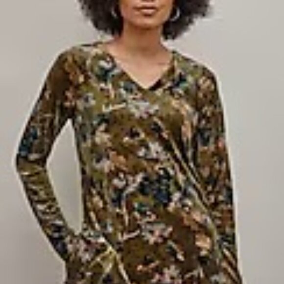J.Jill Velour V-Neck Tunic, Ochre Moody Watercolor, size XS NWT - Picture 7 of 7